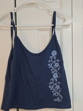 Navy Floral-Accent Women's Crop Cami Top